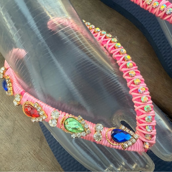 NEW  Vacation Blue PINK Sandals HANDMADE Size 6 - Picture 7 of 8
